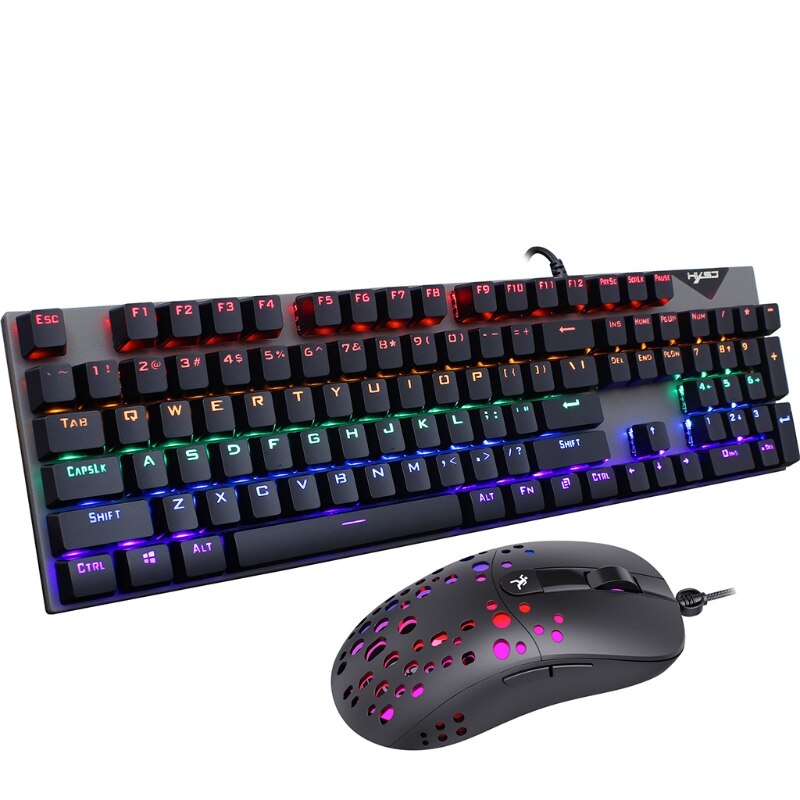 Wired Gaming Keyboard Mouse Combo Gaming Keyboard Mouse Ergonomic RGB LED Rainbow Backlit Keyboard Mouse 8000DPI (Black)