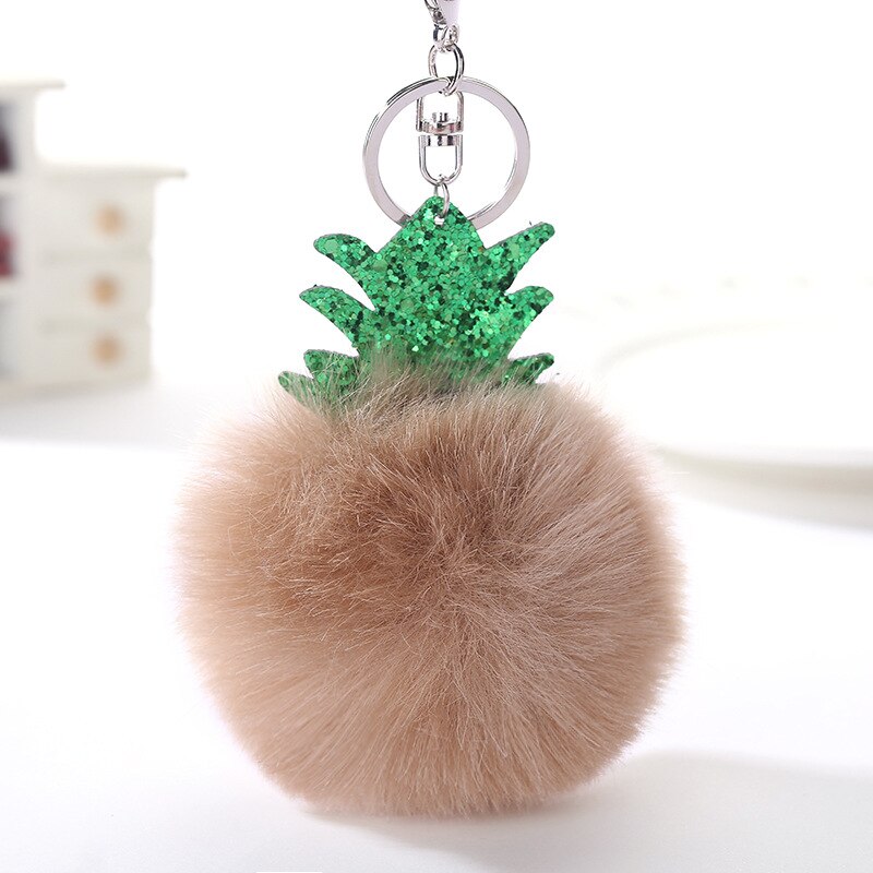 Pluizige Faux Fur Ball Pompom Sleutelhanger Vrouwen Bag Charms Kerstboom Ananas Sleutelhanger Trinket Auto Sleutelhanger Kettingen 2C0322: 3