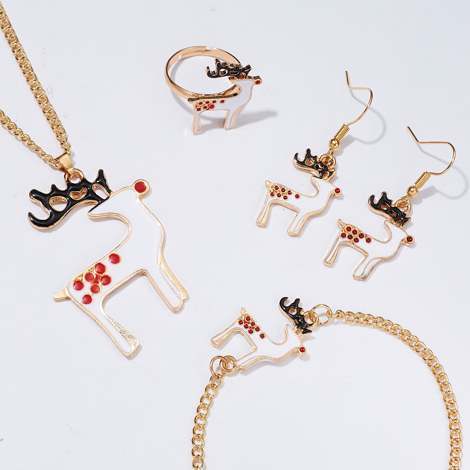 4 pçs/set novo natal encantos pingentes conjunto de jóias árvore natal cervos sinos papai noel brincos colar pulseira anel presente