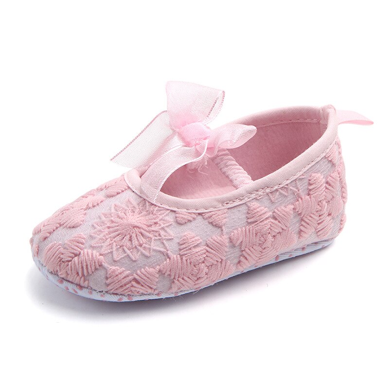 Mode Baby Meisjes Crib Schoenen Pasgeboren Eerste Stappen Peuter Bloem Boog Loafers Zuigeling Tenis Voor 1 Jaar Oude Schoeisel Pop schoen: Roze / 13-18 months