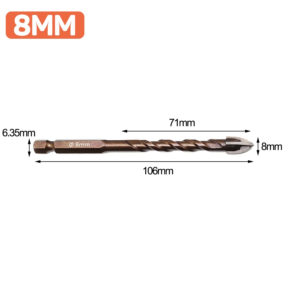 Dizainlife 3/4/5/6/8Mm Cross Hex Tegel Boren Set Keramische Beton gat Opener Harde Legering Driehoek Boor Voor Wandtegels: 2 PCS / 8mm