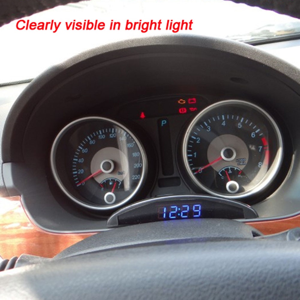 VODOOL Automobile Clock Auto 2 In 1 Multifunction Car Clock Electronic Clock with 12V LED Digital Thermometer Voltmeter Car
