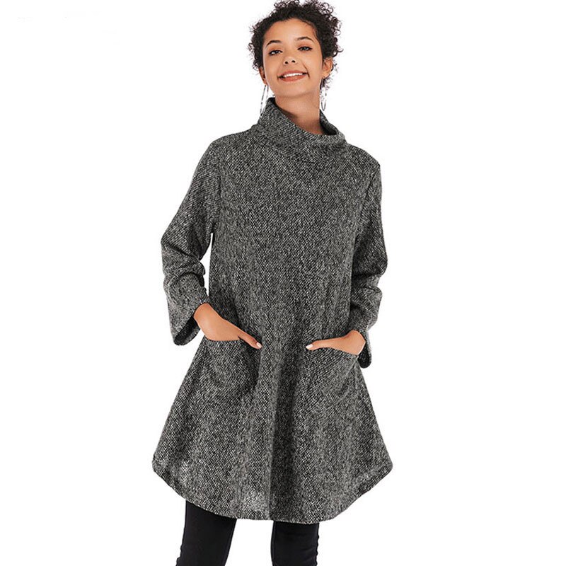 Vinter sweater kjole kvinder efterår rullekrave sweatere damer løse strikkede sweatre stribet højhalset sweater kvindekjole