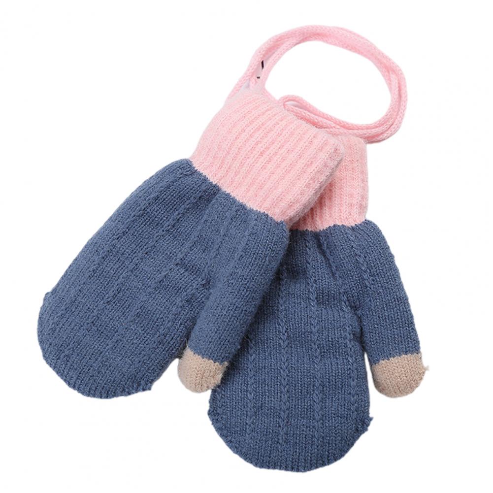 Kids Winter Double Layer Dikke Warm Volledige Vinger Stiksels Gebreide Handschoenen Wanten