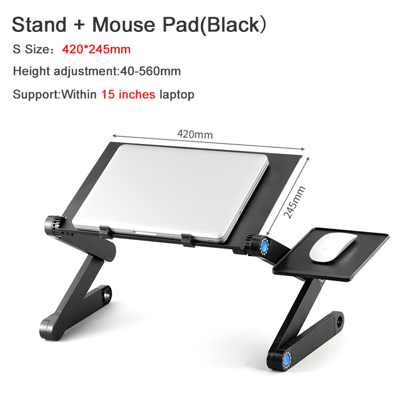 Adjustable Laptop Stand For Bed Aluminum Adapdesk Standing Desk Support Notebook Stand Base Laptop Holder With Mouse Pad Table: mousepad black S