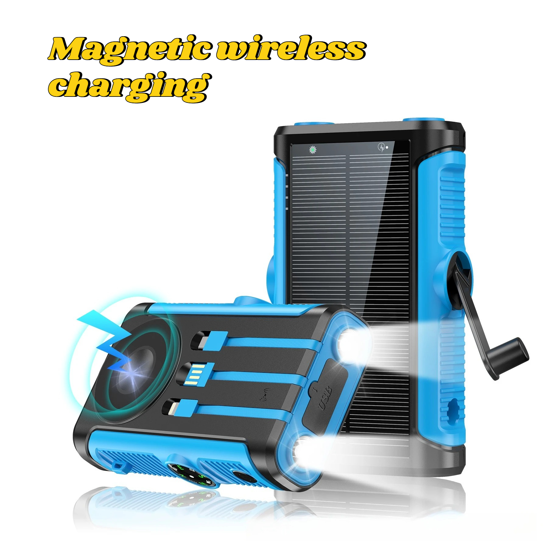 Powerbank solarny 50000mAh 22.5W z magnetycznym ładowaniem bezprzewodowym, powerbank kempingowy z kablami, bateria zewnętrzna robić iPhone'a z Magsafe: Złoto / 30001 mAh-50000 mAh