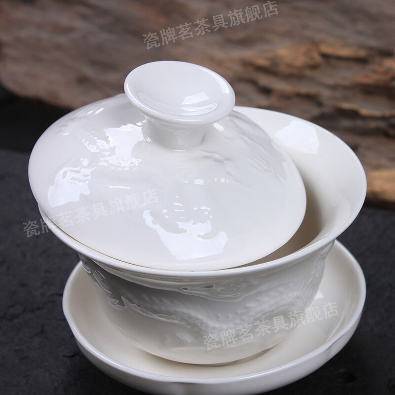 [storhet] relief drake vit porslin gaiwan 100ml kinesisk ceremoni gaiwan teterrin keramik