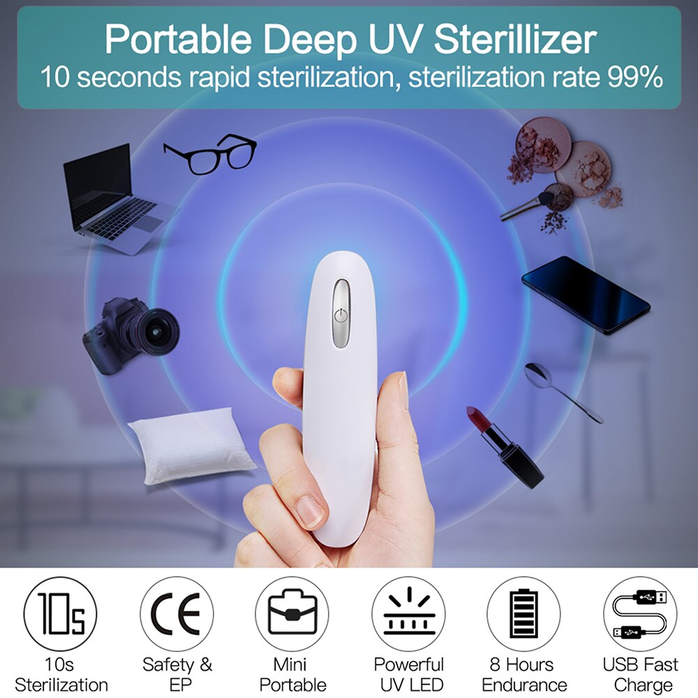Portable Deep UV Sterilizer Mini Rechargeable Ultraviolet Sterilizer Handheld Baby Bottle Tableware Sterilizer Lamp Fresh Air