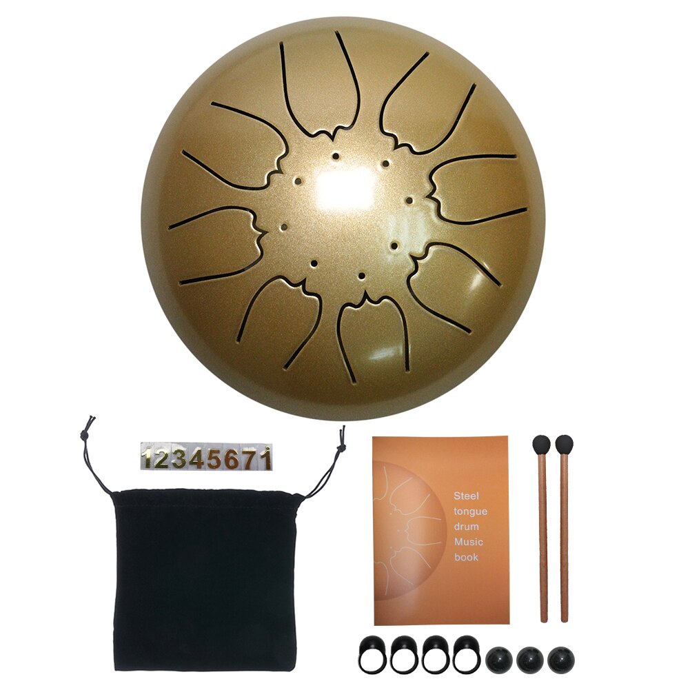 Tong Drum 6 Inch Staal Tong Drum Set 8 Tune Hand Pan Drum Met Drumsticks Draagtas Slaginstrumenten: Gold