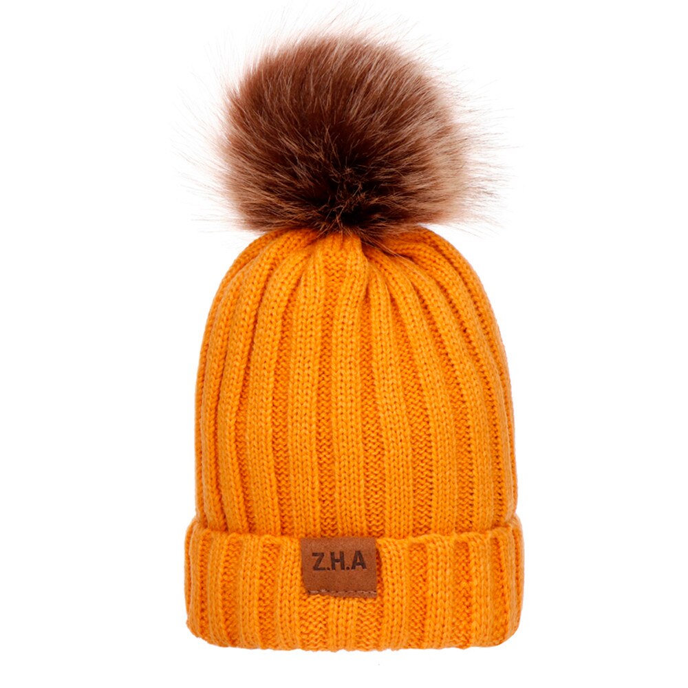 D cappello invernale da donna nuovo autunno neonati ragazze inverno tinta unita cappello lavorato a maglia berretto Hairball berretto caldo comodo e morbido: YE