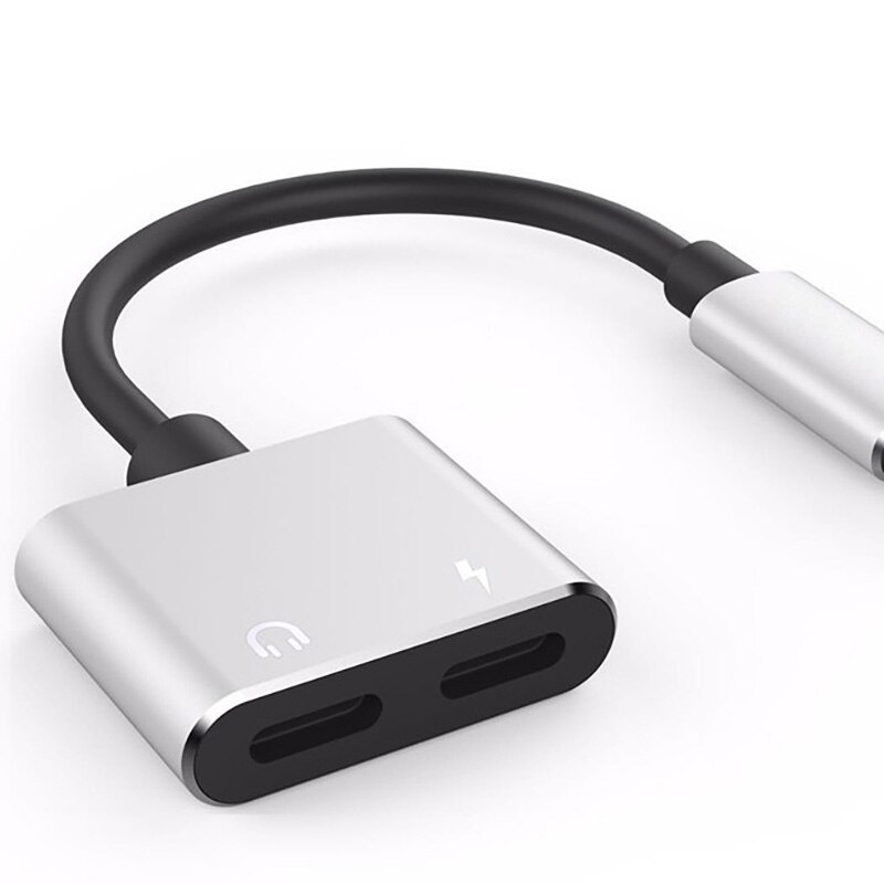 2-in-1 Male to Dual Lightning Jack Female Adapter for iPhone 7 8 12 11 Plus X Fast Charging Portable Quick Charger Audio Adaptor: Silver
