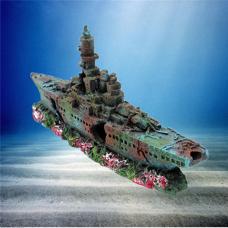 Resin Aquarium Wreck Boat Decoration Navy War Liberty Destroyer Vessel Wreck Fish Tank Sunk Boat Crafts Ornament