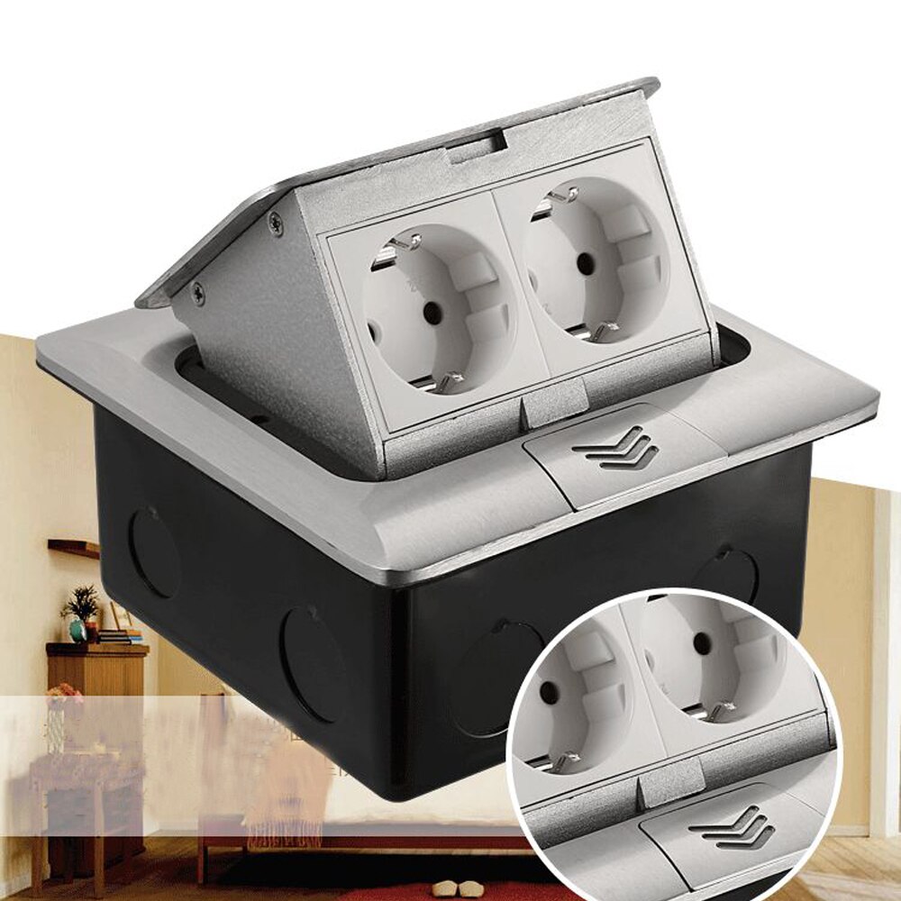 16A EU Standard Quick Pop Up Floor Socket Aluminum Internet Sockets 2 Way Sockets Electrical Switches Power Outlet
