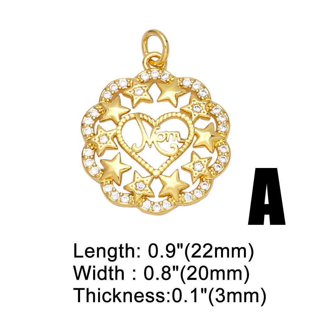 Ocesrio mother's day charm for jewelry making, gold-plated copper cubic zirconia, mother's day present pendant pdta 723: A