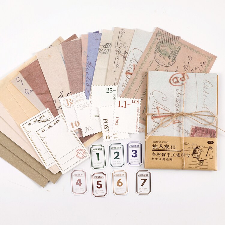 30 pcs fingertip temperature series retro decorative junk diary paper scrapbook material DIY aesthetic diary material paper: C