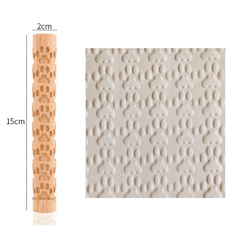 Rodillo de textura de madera para cerámica, herramienta de modelado con relieve de árbol, piedra, patrón de flores, rodillo de barro, escultura de cerámica artesanal: Small footprints