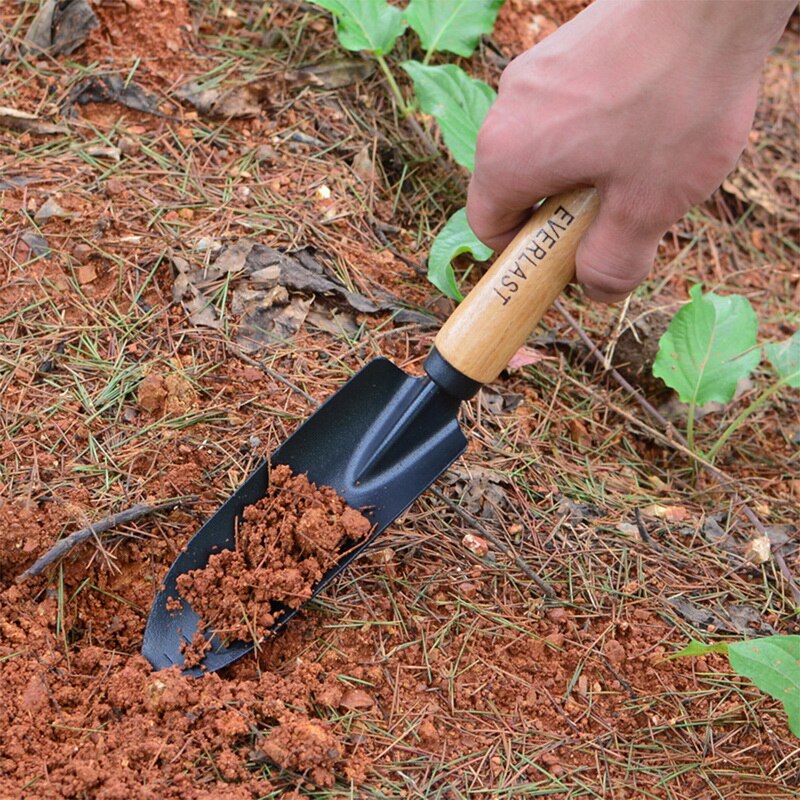 Pala de jardín de acero al carbono, pala para plantación de flores, mango de madera para jardinería, herramientas de mano para Raíces y plantación