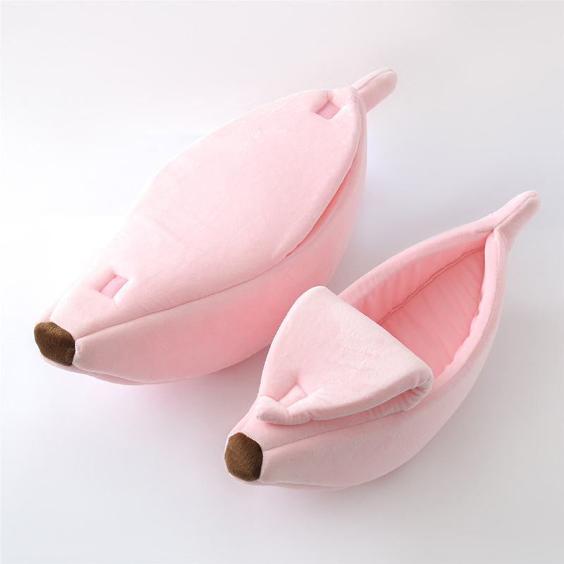 Grappige Banaan Kat Bed Huis Leuke Gezellige Kat Mat Bedden Warm Duurzaam Draagbare Huisdier Mand Kennel Hond Kussen Kat Levert multicolor: Pink / L For 5.5-11 lbs