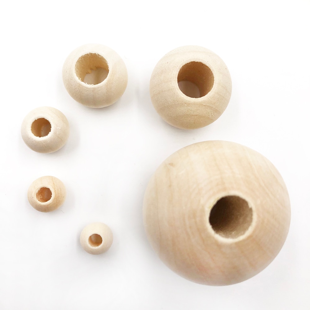 8-50Mm Diy Natural Ball Ronde Spacer Houten Kralen Loodvrij Houten Ballen Grote Grote Gat Houten kralen Voor Diy Sieraden Maken