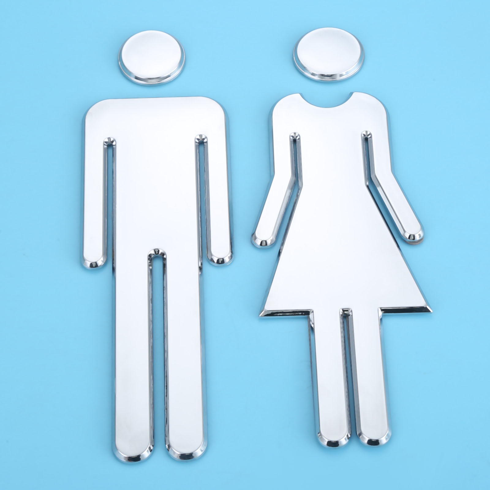 1Pair 3D Adhesive Backed Public Toilet Symbol Restroom Sign Men Women Wall Art Stickers for Hotel School 20cm Bronze/gold/silver: C