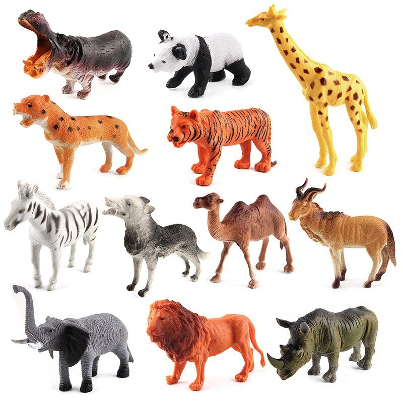 DIY Wild Jungle Zoo Animal Models Tiger Lions Leopard Action Figures Set Collection Doll Educational Toy for Children