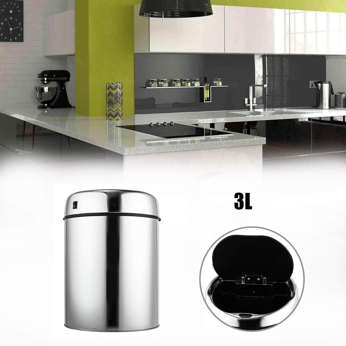 3/4/6L Stainless Steel Electronic Dustbin Touchless Trash Recycle Motion Sensor Automatic Waste Bins USB Charge Kitchen Trash