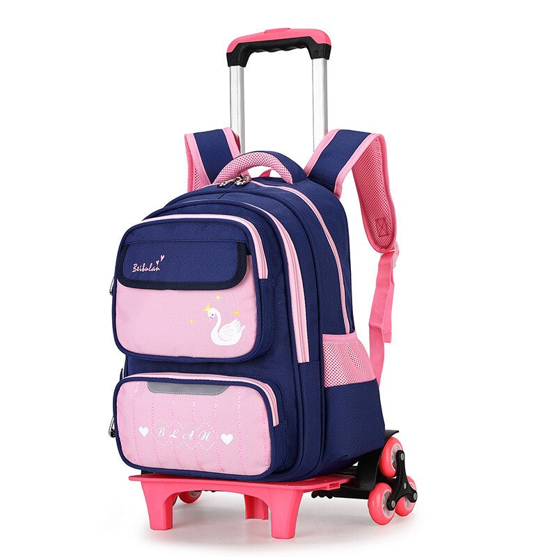 Afneembare Kinderen Trolley Rugzak Jongens Wielen Schooltas Casual reisbagage Waterdichte Klim de trap trolley rugzak: 6 wheels pink