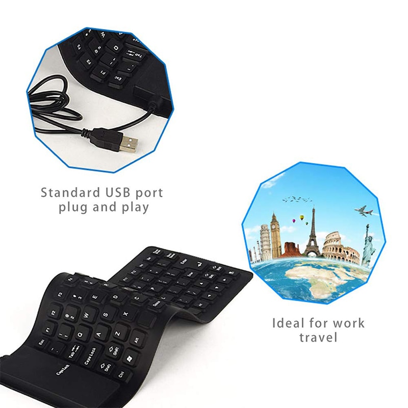 Foldable Silicone Keyboard, Flexible Keyboard USB Wired Portable Waterproof Silicon Keyboard for PC/PC/Notebook/Laptop
