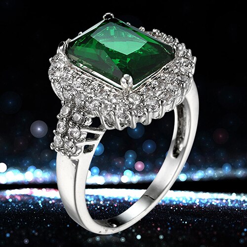 Green Zircon Silver Plated Wedding Rings for Women Anel Bague Femme Jewelry Christmas Year Bluelans