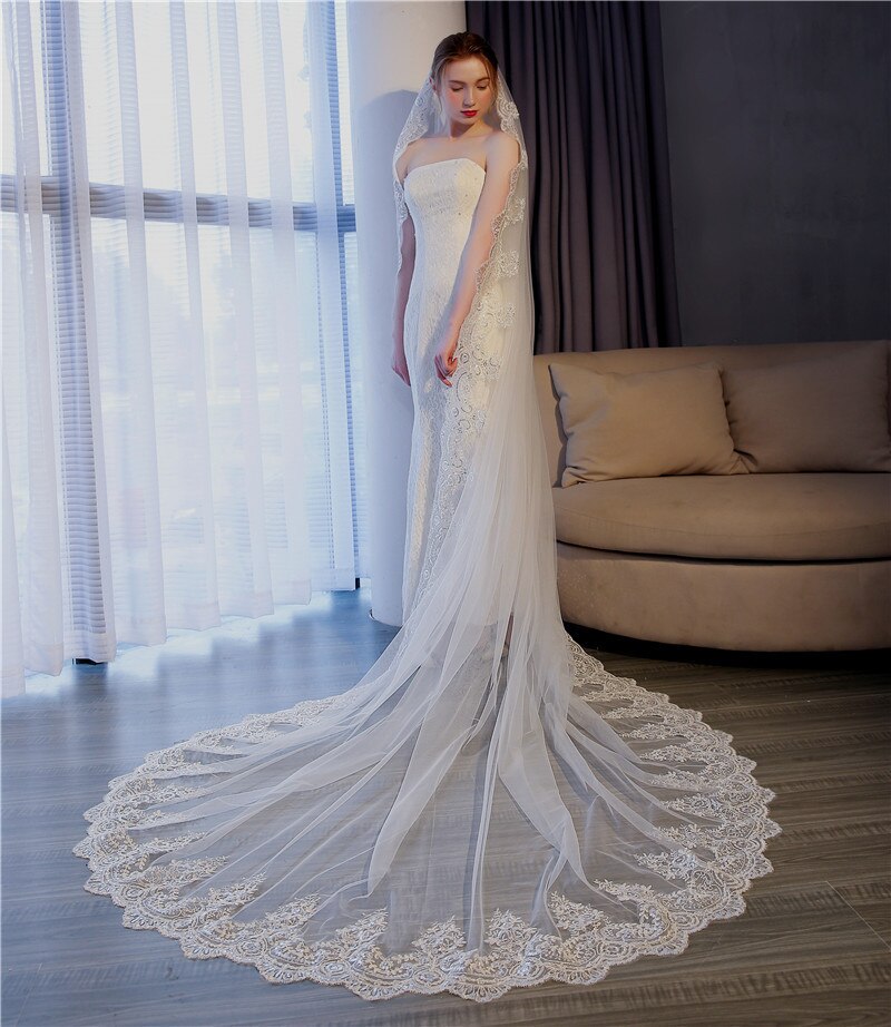 3X3 Meter Braut Schleier Kathedrale Länge Spitze Rand Hochzeit Schleier Lange