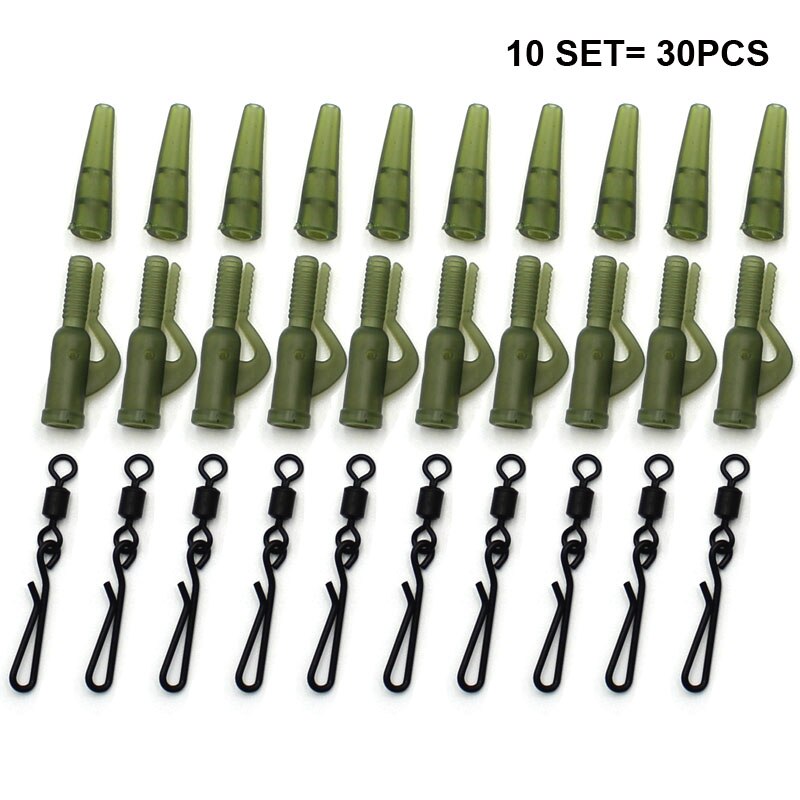 Kit de accesorios de pesca de carpa, Clips de goma de plomo, manga antienredos, giratorios de cambio rápido, aparejos de fabricación de aparejos de carpa, 30 piezas