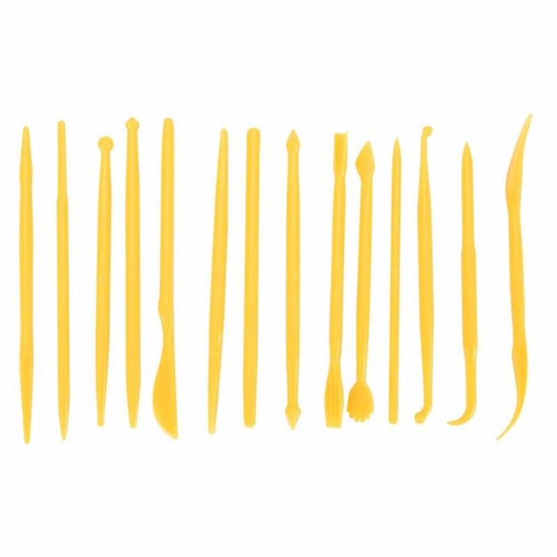 14pcs/Set Sculpture Sugar Modeling Cutter Smoother Polymer Clay Mold Fondant Flower Gum Paste Decorating Pen Tool Kit: Yellow