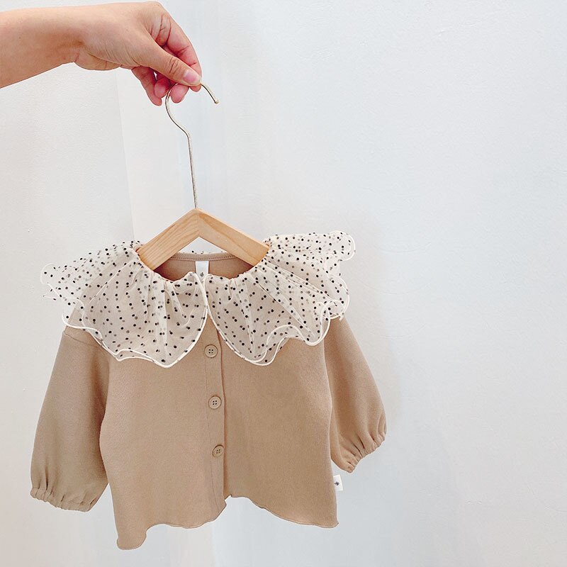 Dubbele Lagen Polka Dot Mesh Kraag Meisjes Jassen Lente Herfst Katoen Lange Mouwen Kinderen Jas Voor Peuter Meisjes Kleding Tops kind