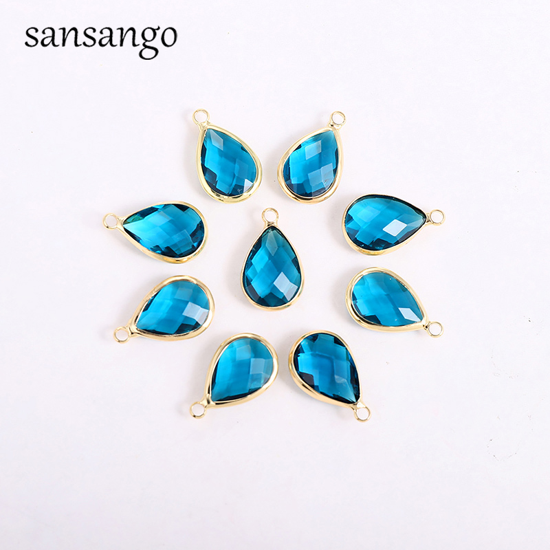 10 unids/lote de dijes de gota de agua, colgantes de aleación de cristal, pendientes DIY, collar para accesorios de fabricación de joyas: orange