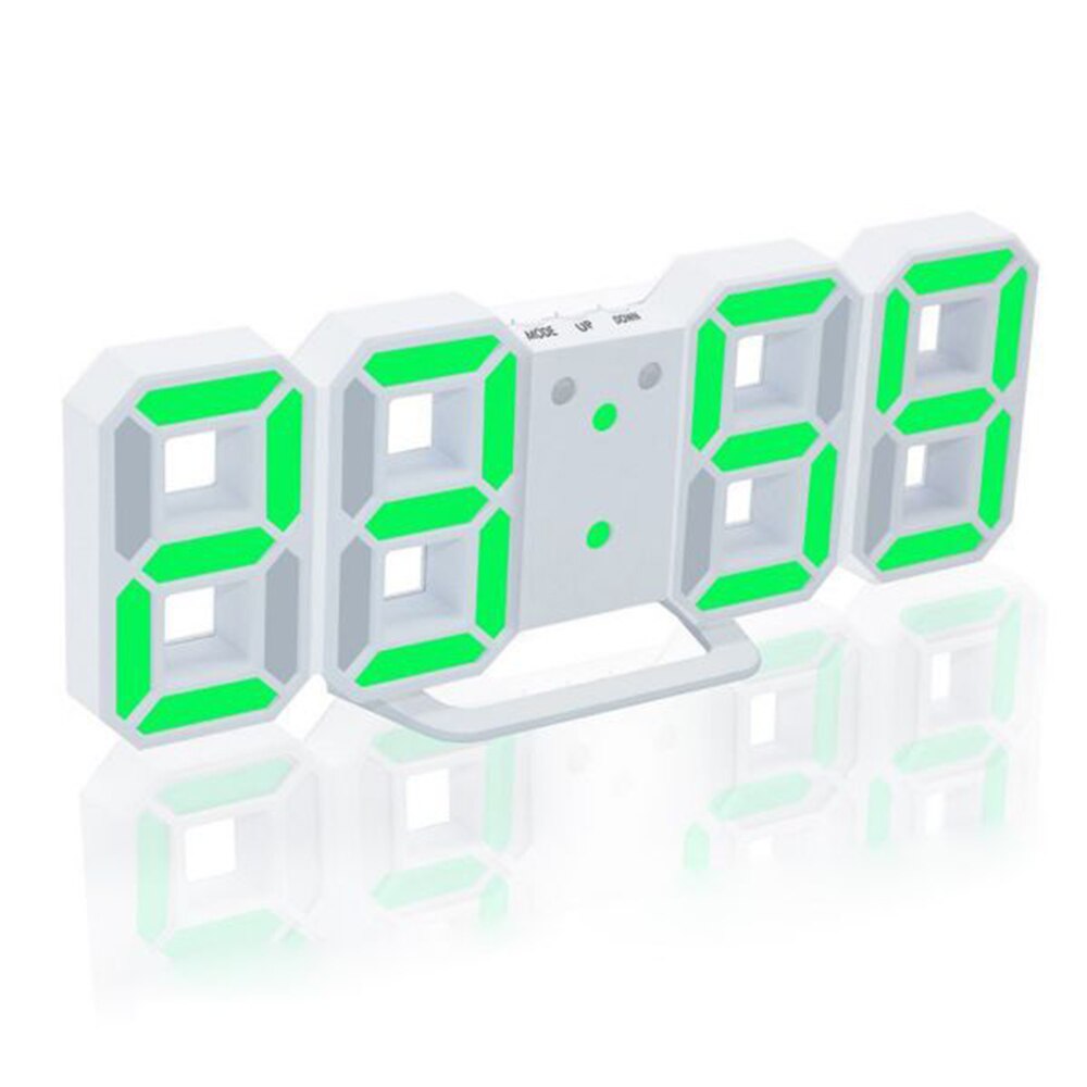 3D Led Digitale Wekkers Muur Opknoping Horloge Snooze Functie Tafel Klok Kalender Thermometer Display Kantoor Elektronische Horloge: white green