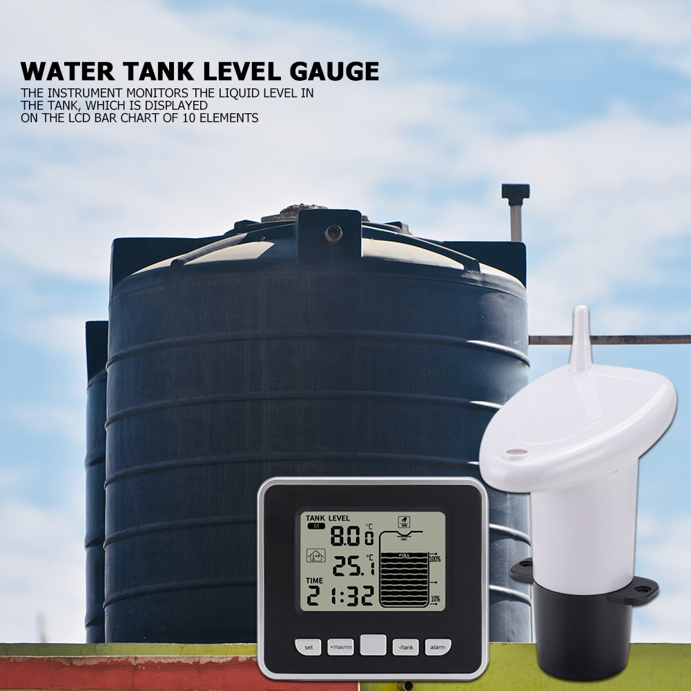 Ultrasonic Water Digital Display Alarm Ultrasonic Tank Liquid Level Meter With Temperature Sensor Liquid Depth Measuring Tools