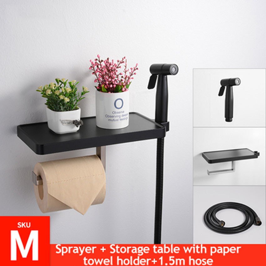 Ecofresh Handheld Toilet bidet sprayer set Kit Stainless Steel Hand Bidet faucet for Bathroom hand sprayer paper roll holder: M