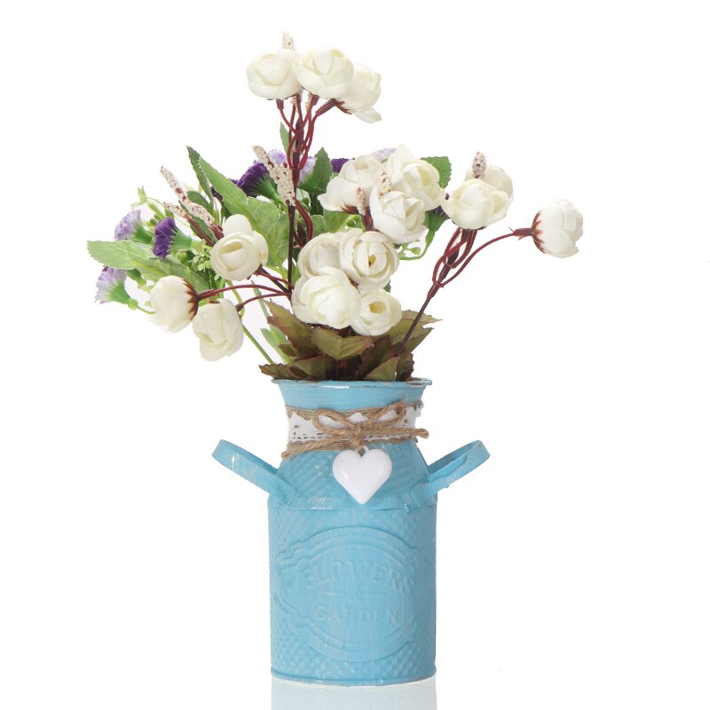 Vase à fleurs Shabby Chic en métal, vert/argent/bleu/rose, Vintage, Pot de fleurs pour décoration de salon de maison