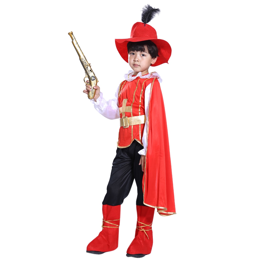 Halloween Pirate Cosplay Suit Handsome Little Samurai Costume Set with Pirate Blaster for 4-6 Years Old - M Size
