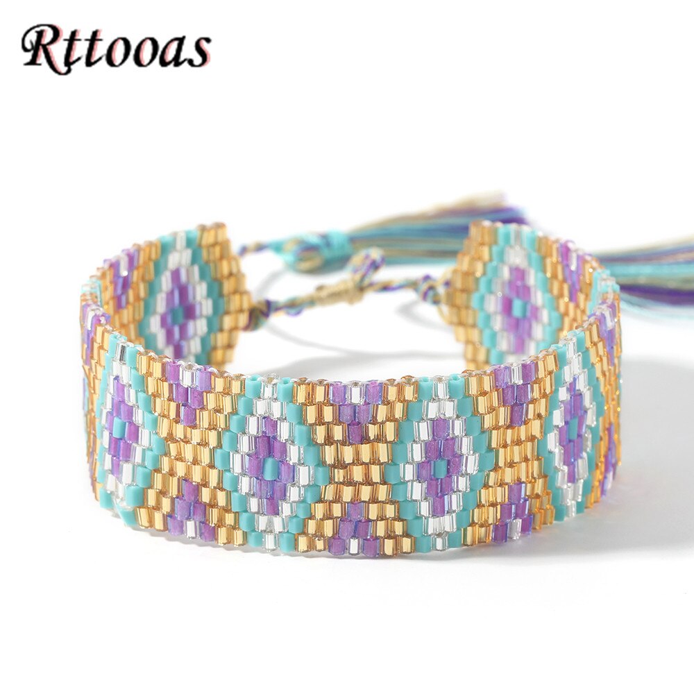 Rttooas grande Bracelets géométries MIYUKI perlé Bracelets porte-bonheur bohème pour les femmes