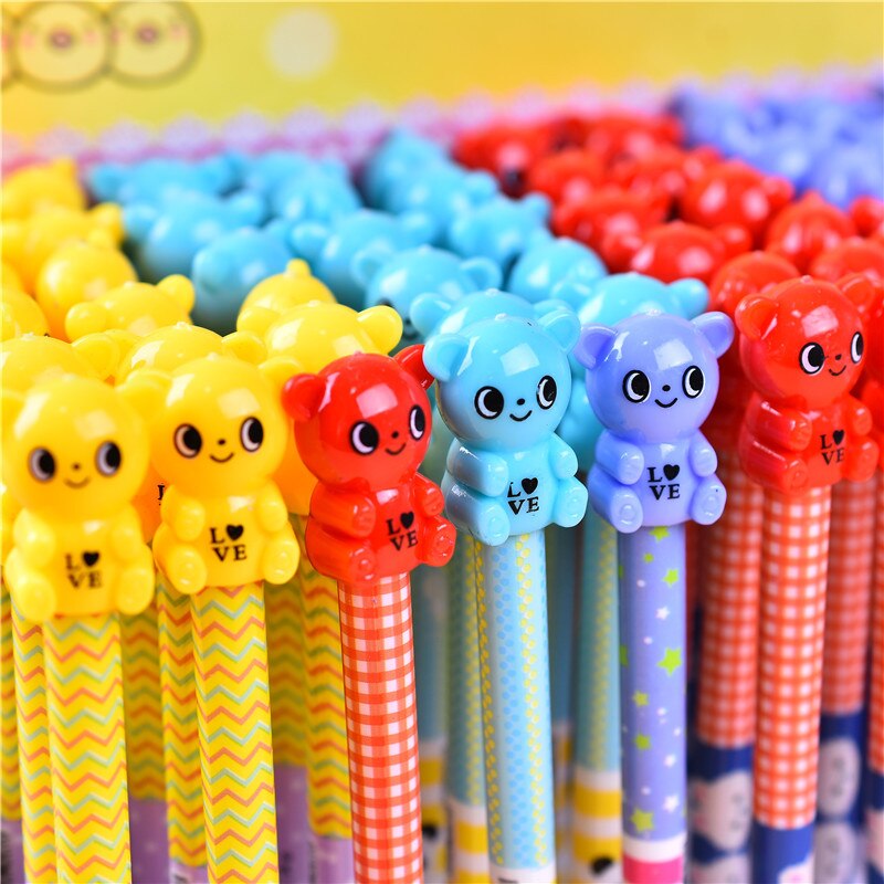 Lápiz mecánico de oso de dibujos animados para estudiantes, bolígrafo automático para niños, suministros escolares y de oficina, 60 unids/lote