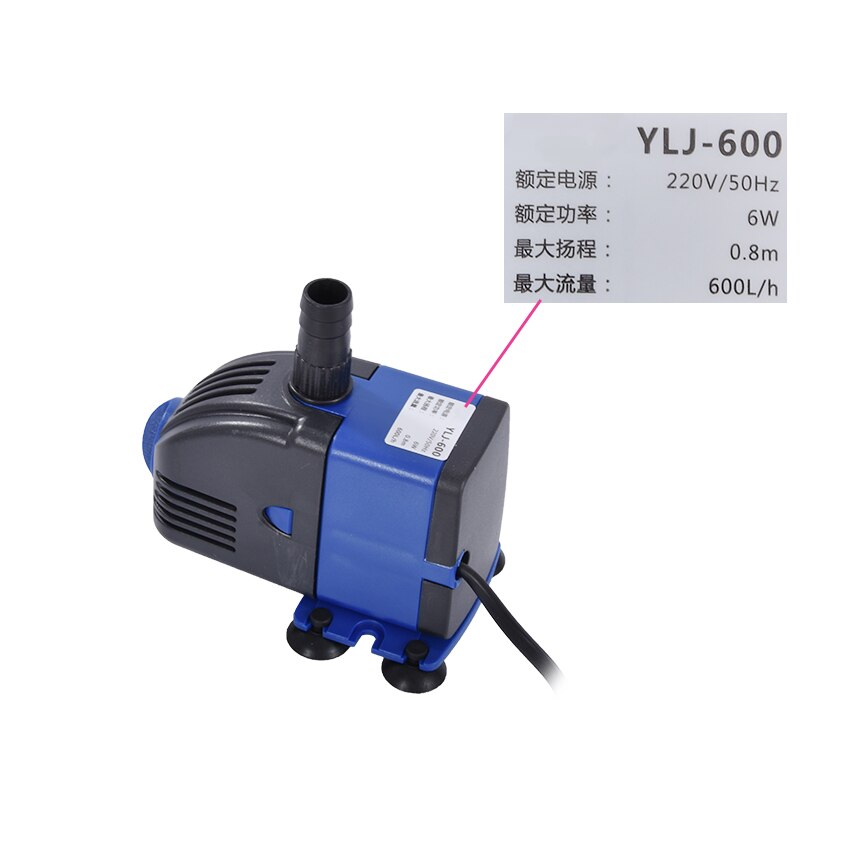 YLJ-600 220 V 600L / h 6 W Submersible Water Pump Aquarium Fountain Aquarium Fish Tank Energy Saving stainless steel shaft