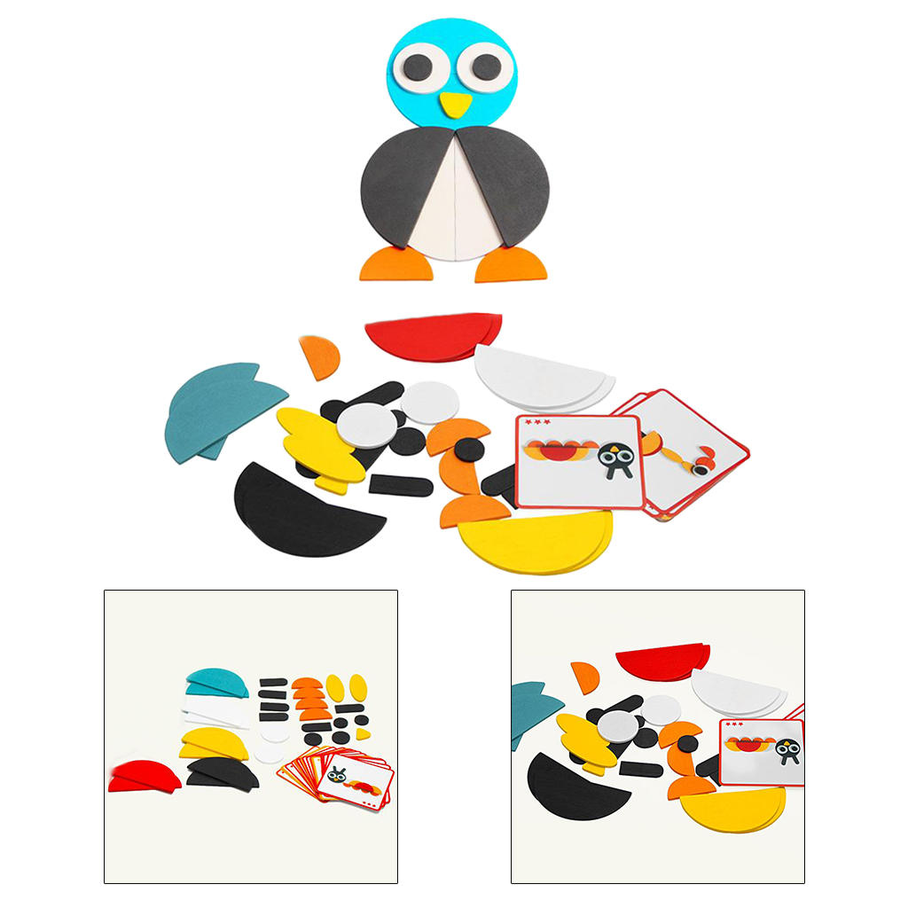 Wooden Model Blocks Tangram Puzzle Set Sorting Stackable Game for