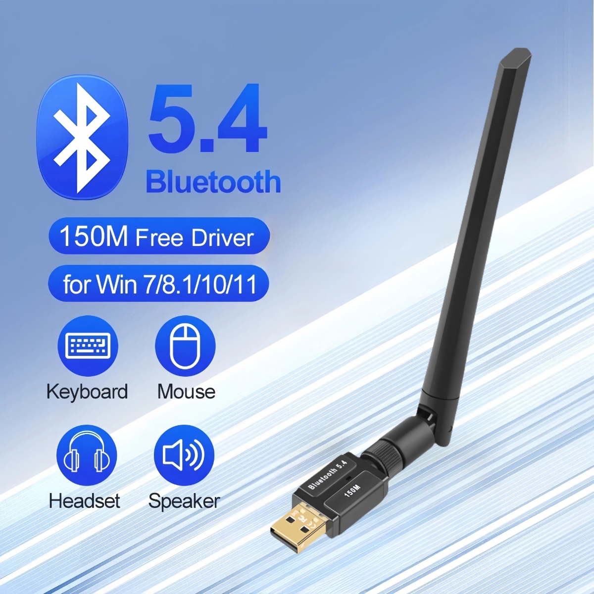 150M Bluetooth 5.4 Ontvanger Zender Gratis Driver USB Bluetooth Adapter voor PC Windows 11/10/8.1 muis Toetsenbord Audio Dongle: Black