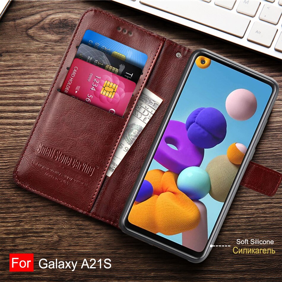 Flip deri telefon kılıfı için Samsung Galaxy A21s 21 S A21 S durumda cüzdan kapak için Samsung A21s arka kılıf A21S telefon kılıfı RK9472