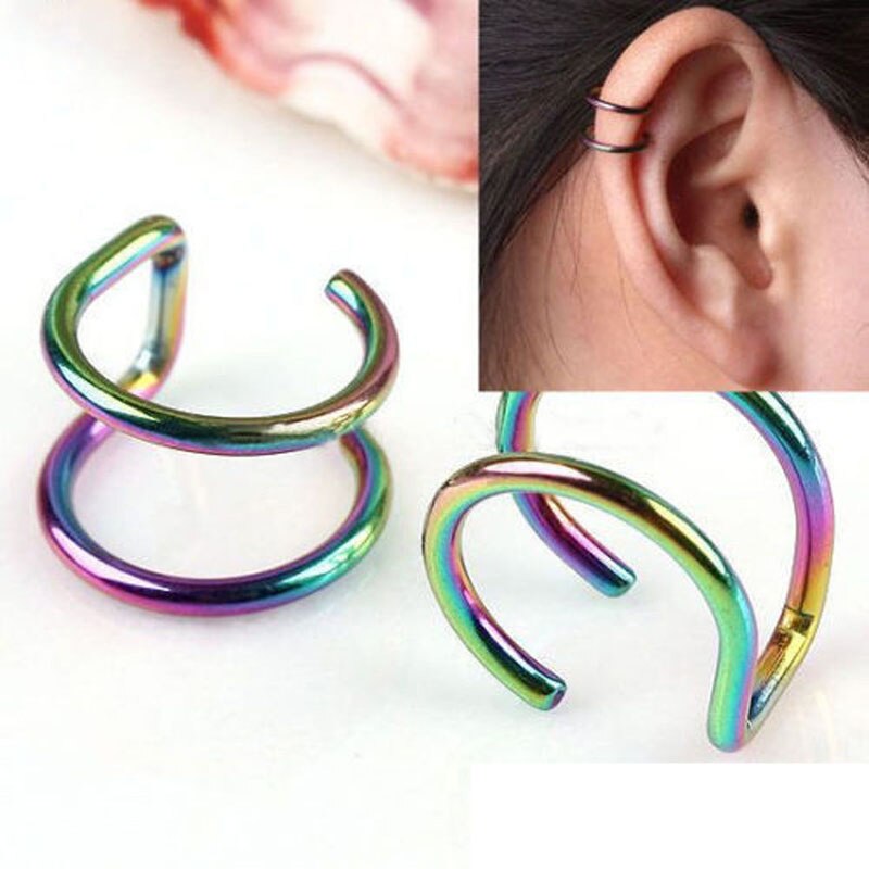 2 Pcs/set Punk Simple Ear Clip Cuff Wrap Earrings For Women Jewelry Clip-on Earrings Non-piercing Ear Cuff Eardrop: Multicolor