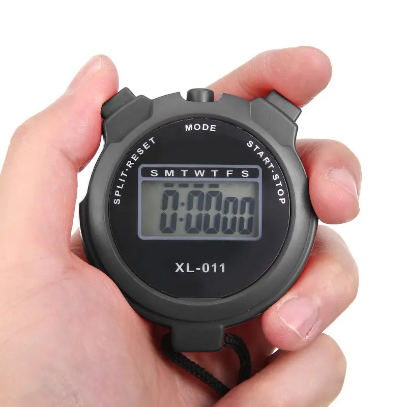 Cronómetro deportivo portátil de mano, pantalla Digital, contador de temporizador de Fitness, 4 colores para cronómetro deportivo, cronógrafo: Negro