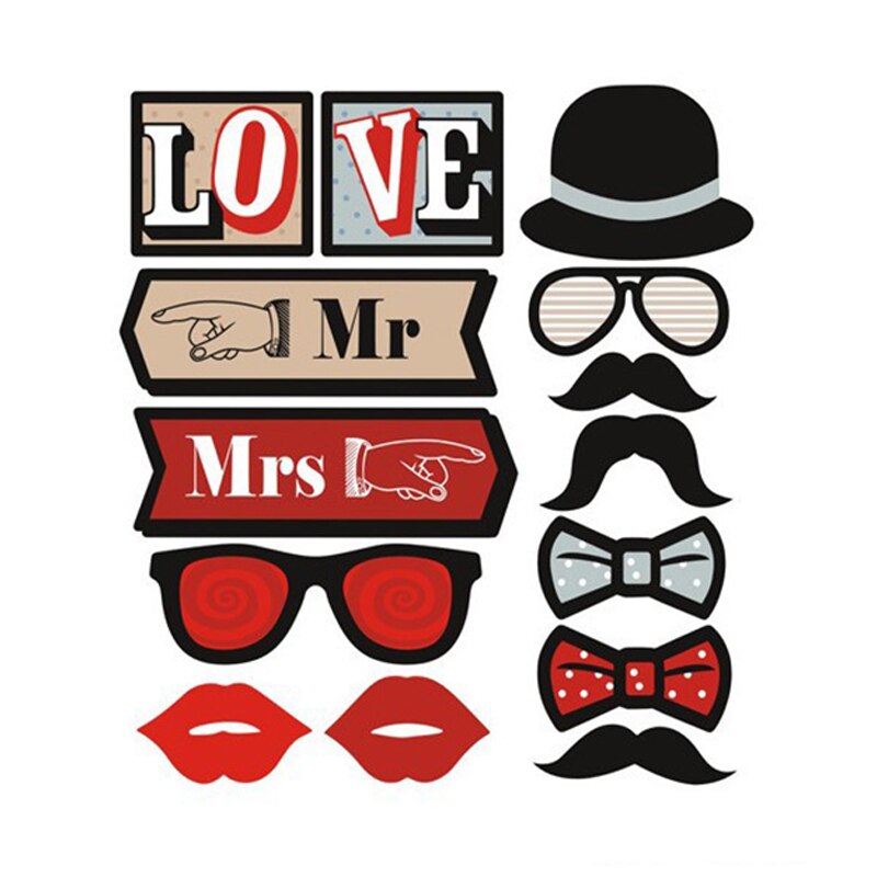14pcs Fun Wedding Decoration Photo Booth Props DIY Mr Mrs Photobooth Props Photo Accessories Wedding Event Party Supplies