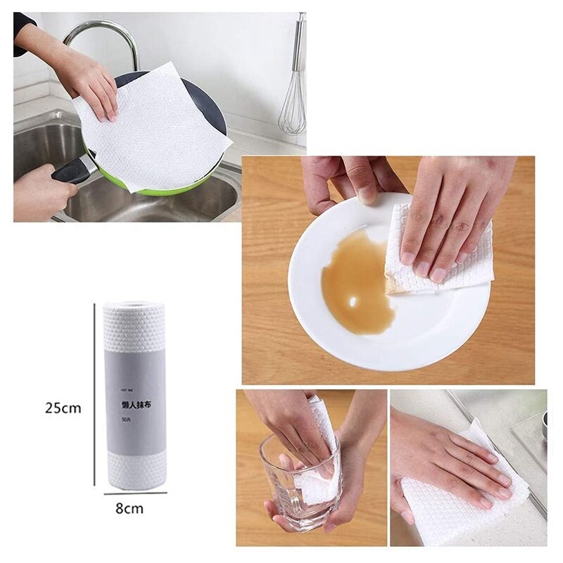 Multipurpose Kitchen Paper Roll, Disposable Non-Woven Wet and Dry Paper Towel Roll Paper Absorbent Absorbent Disposable Cleaning