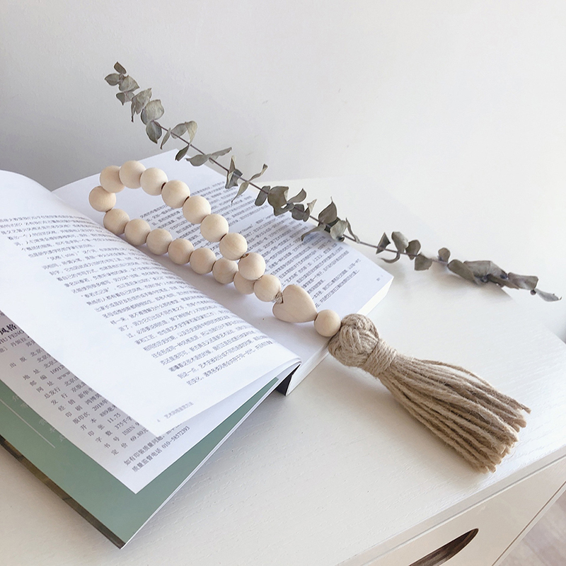 Wood Bead Garland Farmhouse Wall Hanging Home Decor DIY Handmade Garland with Jute Rustic Wall Tassel Bead Ornament Boho